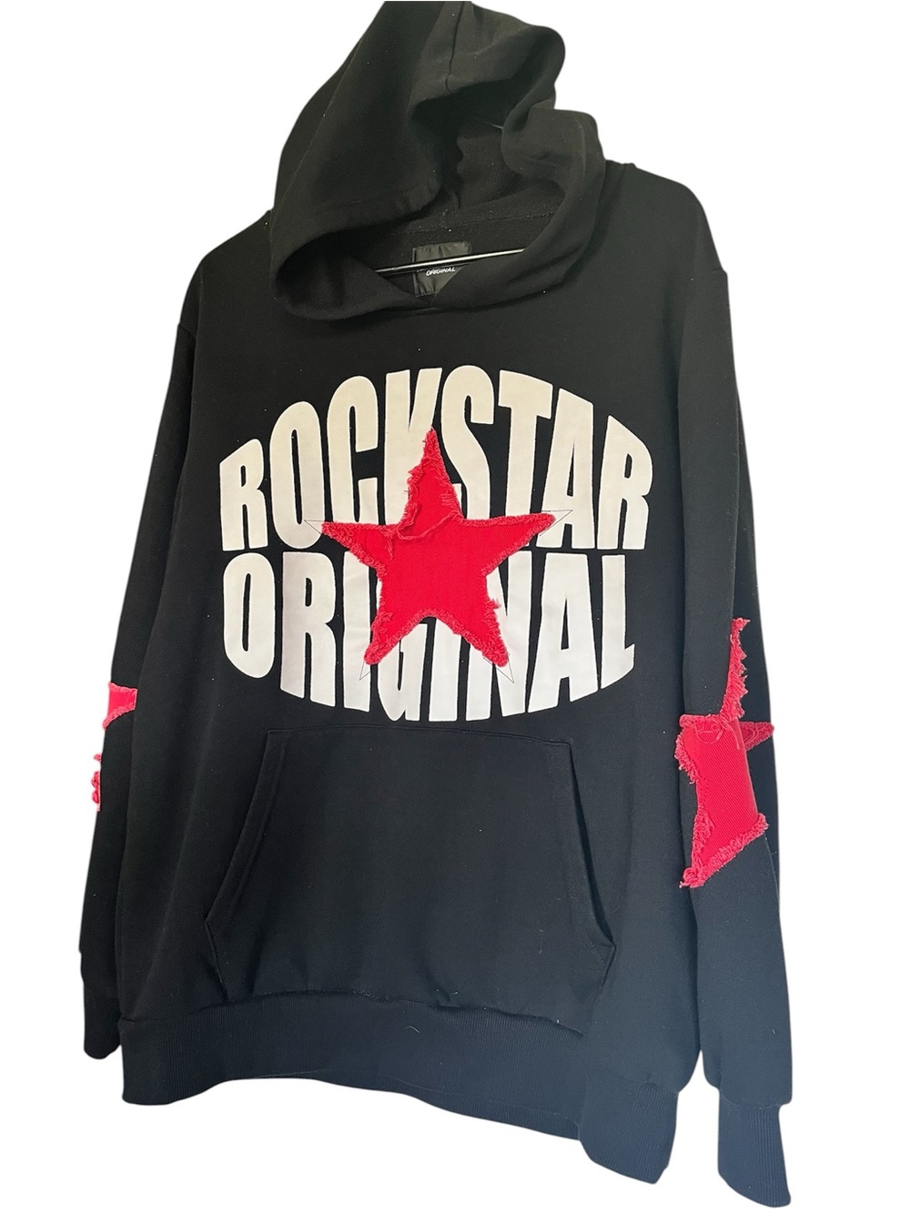 ROCKSTAR ORIGINAL Black Hoodie with Red Star Appliqués Size M women's L191